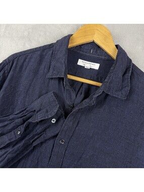 Banana Republic Men’s M Navy Linen Blend Standard Fit Long Sleeve Button Shirt